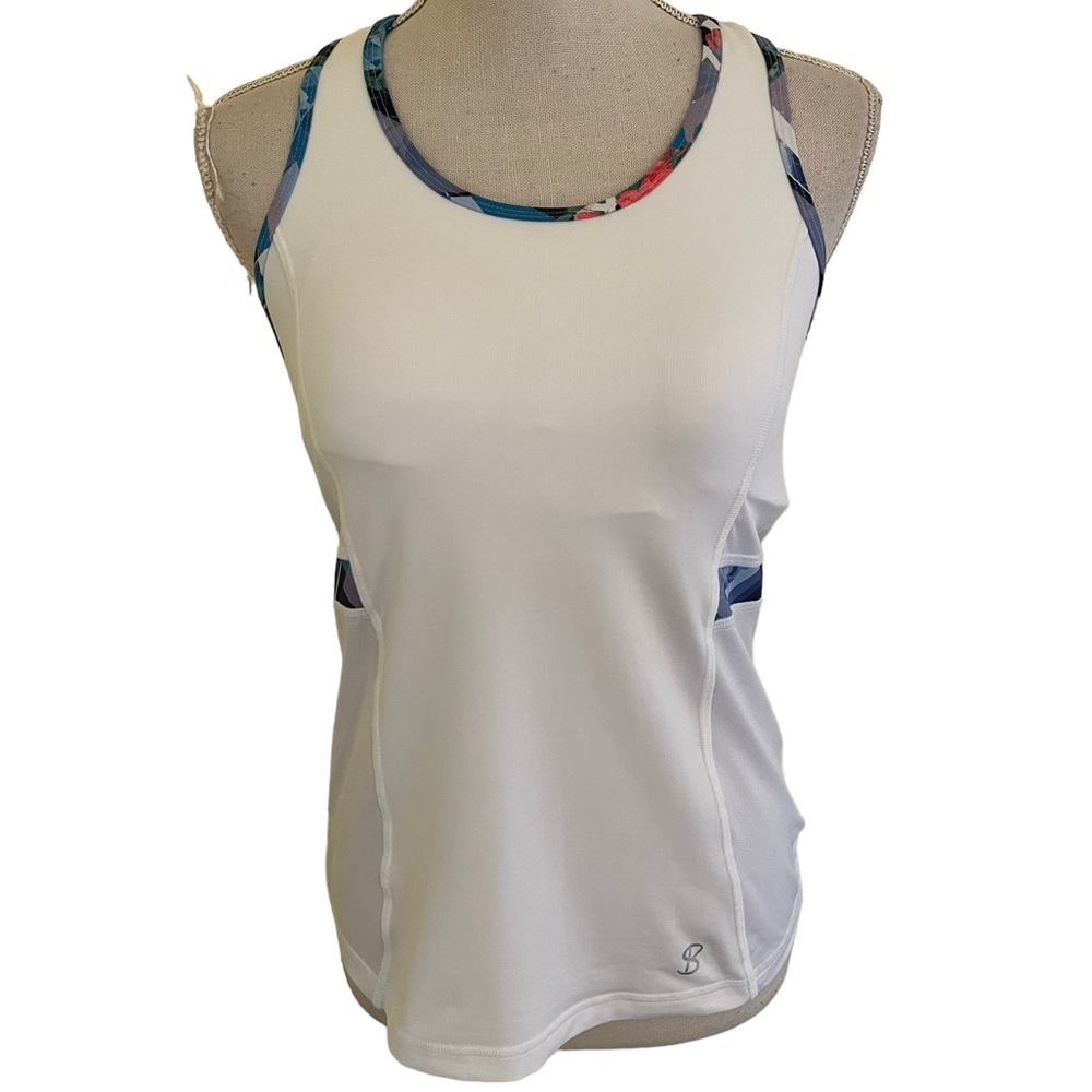 Sofibella White with Print Trim Racerback Sports Top S